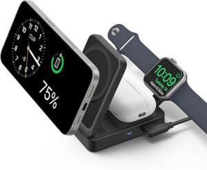Anker MagGo 3-in-1 iPhone 16 Charging Station, MagSafe-Compatible Wireless Charger Stand, Qi2 Certified 15W Foldable Charger for iPhone 15/14, AirPods, Apple Watch 9 (40W USB-C Charger Included)