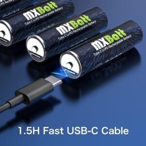 USB Rechargeable AA Lithium Batteries, 3400mWh 1.5V AA Li-ion Battery with 4-in-1 USB-C Charging Cable